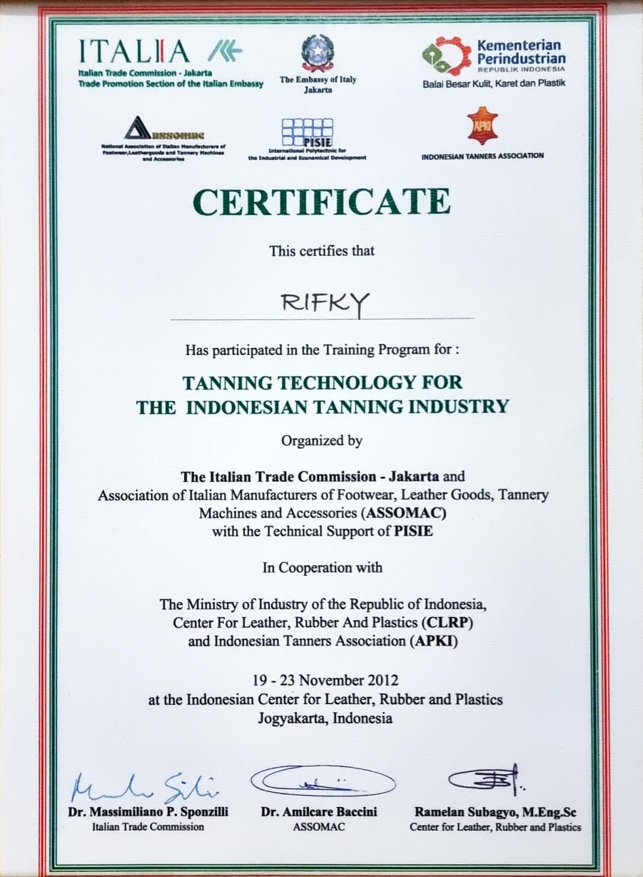 ASSOMAC certificate